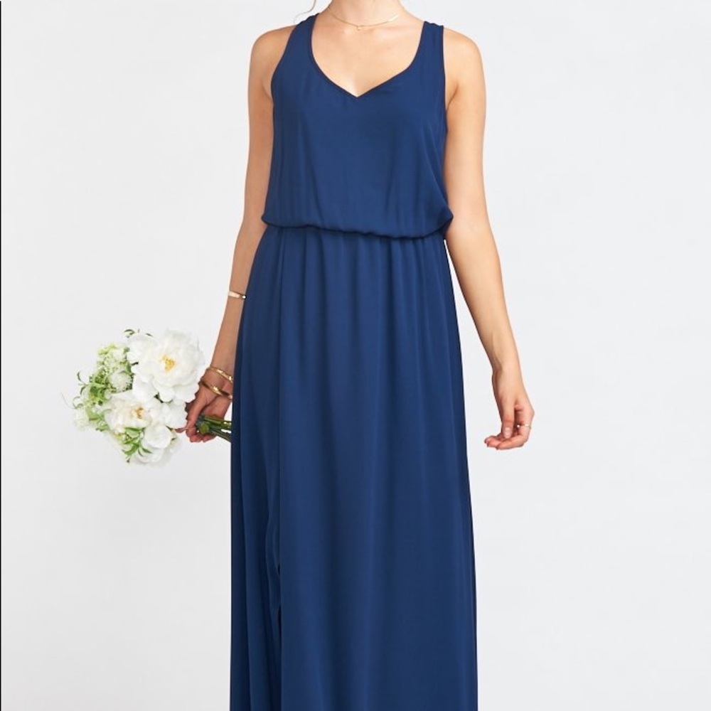 Sleeveless V-Neck Navy Maxi Dress